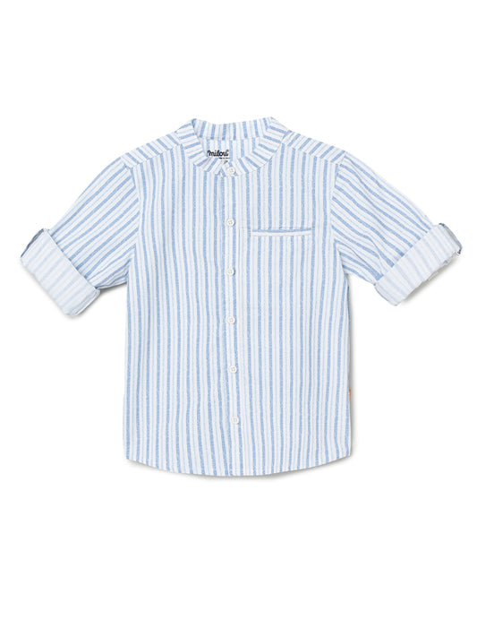 Milou Kids Cotton Bio Washed Striped Shirt for Boys -Blue & White Alyssum