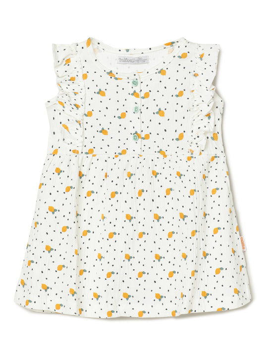 Milou Kids Cotton Printed Bio Washed Girls Dress for Girls -White