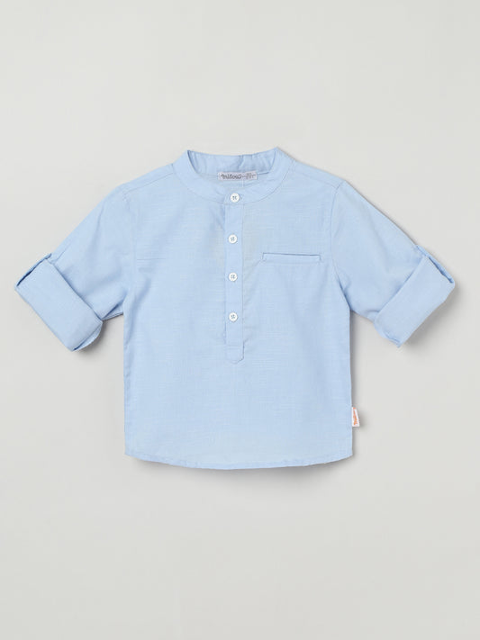 Milou Kids Cotton Solid Bio Washed Boys Shirt for Boys -Blue