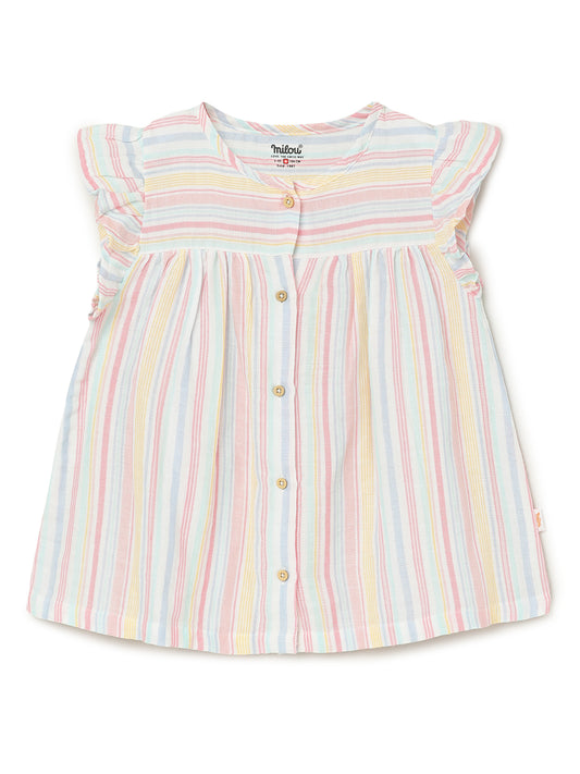 Milou Kids Cotton Bio Washed Striped Dress for Girls -Y/D Stripes