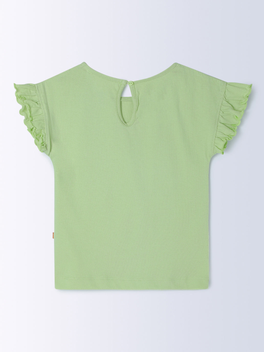 Milou Cotton Frilled Half Sleeves Bio Washed Placement Printed Top - Green