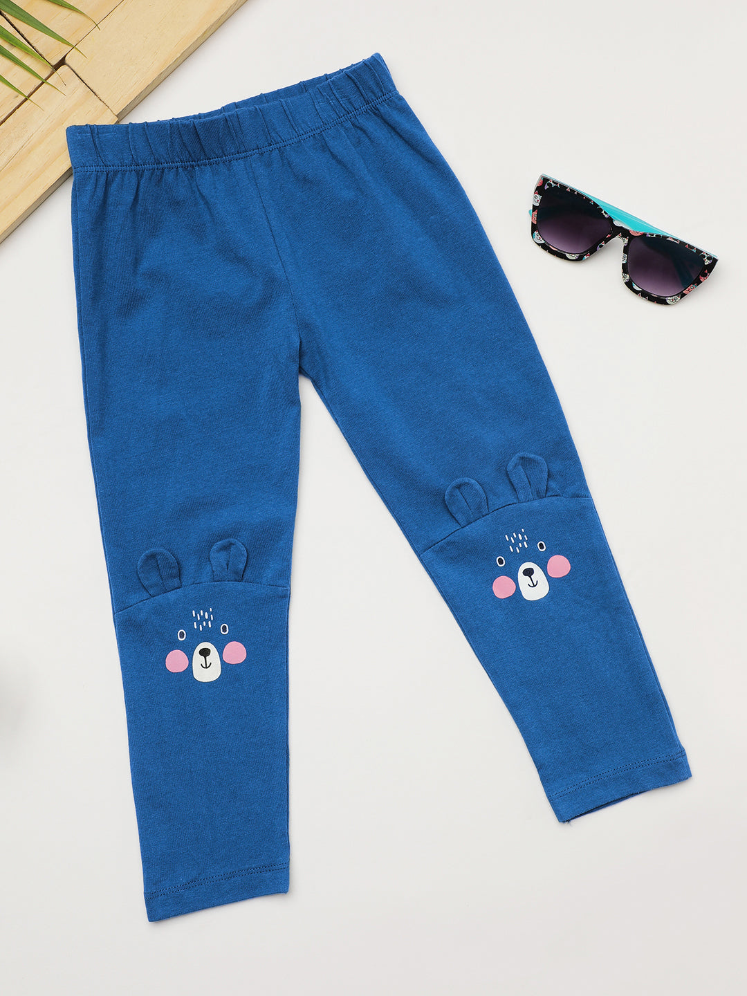 Milou Kids Cotton Bio Washed Printed Leggings for Girls - Dark Blue