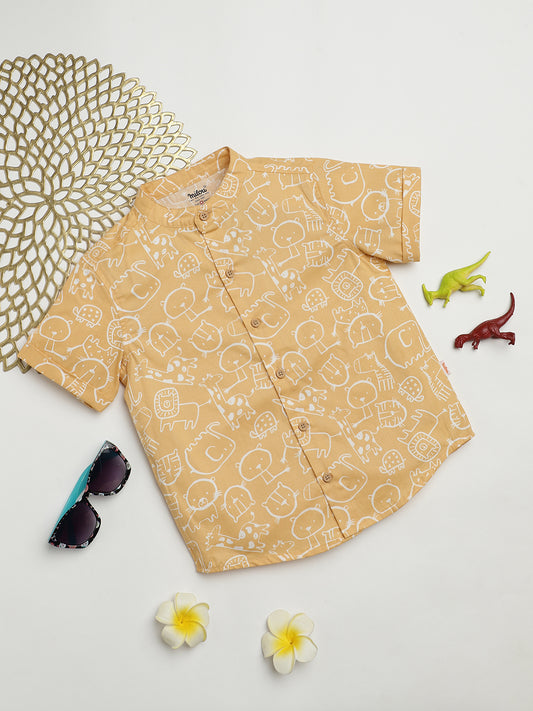 Milou Kids Cotton Half Sleeves All Over Printed Bio Washed Shirt for Boys -Yellow