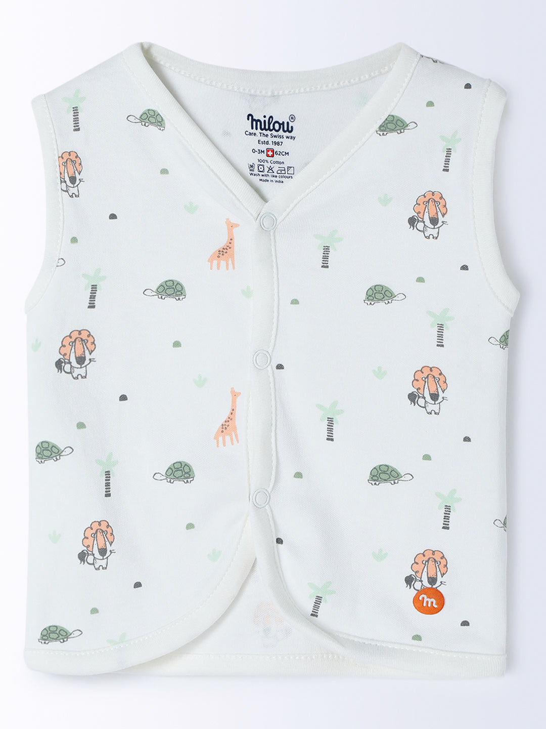 Milou Cotton Sleeveless Bio Washed Printed Jhabla Set - White